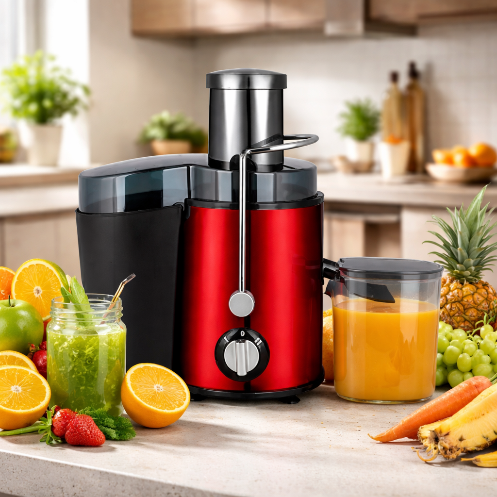 Storcător de fructe și legume centrifugal, 1000W, 2 viteze + Funcție Pulse, 18000 rpm, tub alimentare 65 mm, recipient suc 450 ml, recipient pulpă 2L, filtru inox, curățare ușoară
