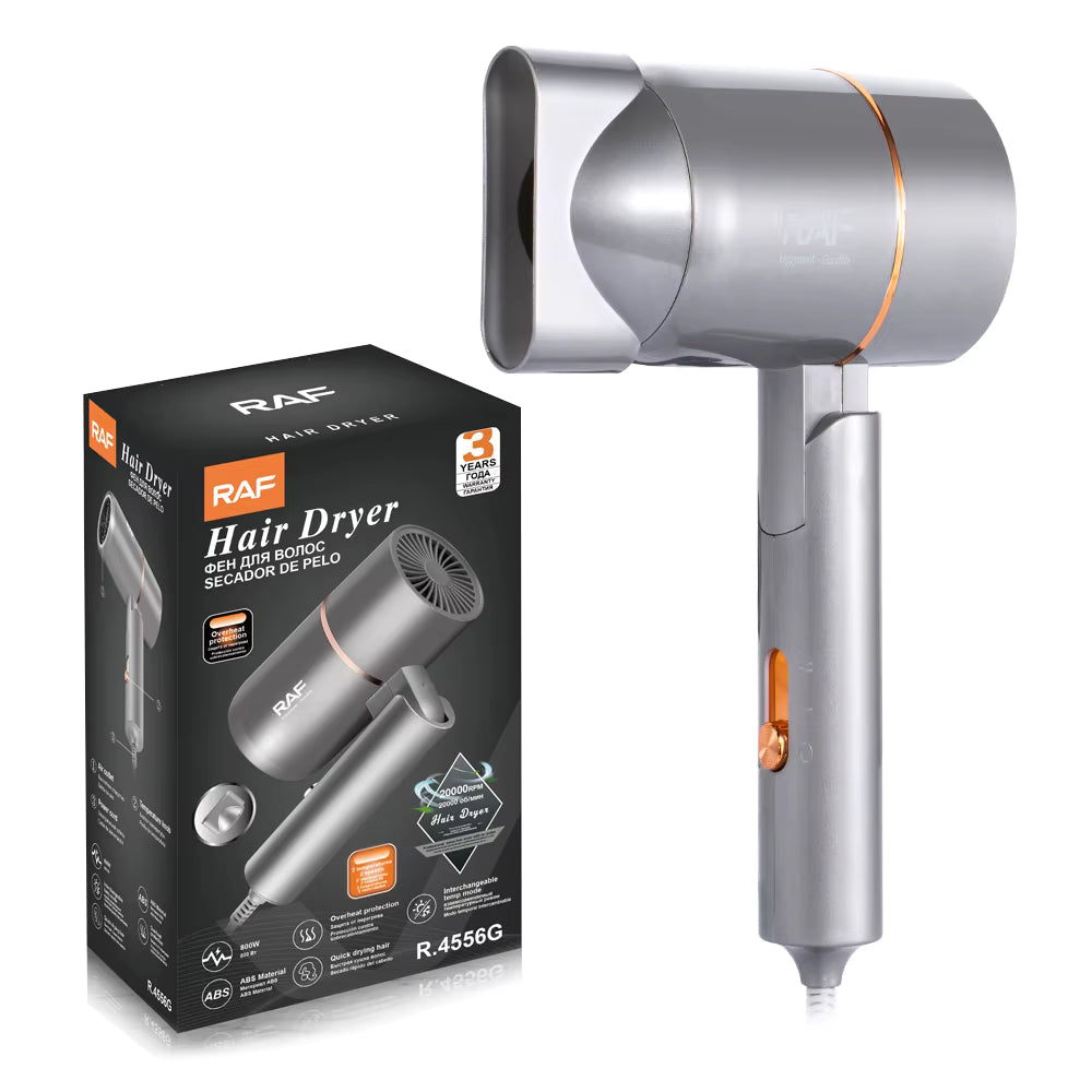 Uscător de Păr Electric Pliabil RAF, 800W, 2 Viteze, Design Compact și Ergonomic, Protecție Supraîncălzire, Portabil