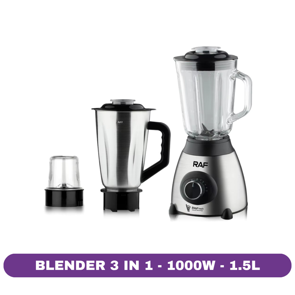Blender inox&sticla 3 in 1 RAF R.2871, 1000W, 1.5L, 8 lame