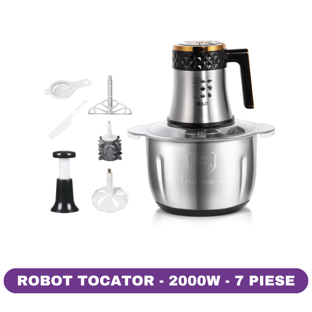 Robot Tocător Electric RAF, inox&sticla, 2000W, 3L, 7 accesorii