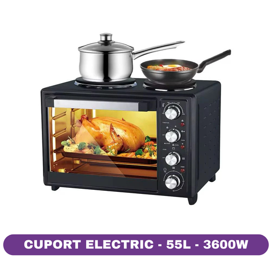 Cuptor si Plita Electrica Hoffmans HM-753, 55L, 2000W + 1600W, 2 Plite