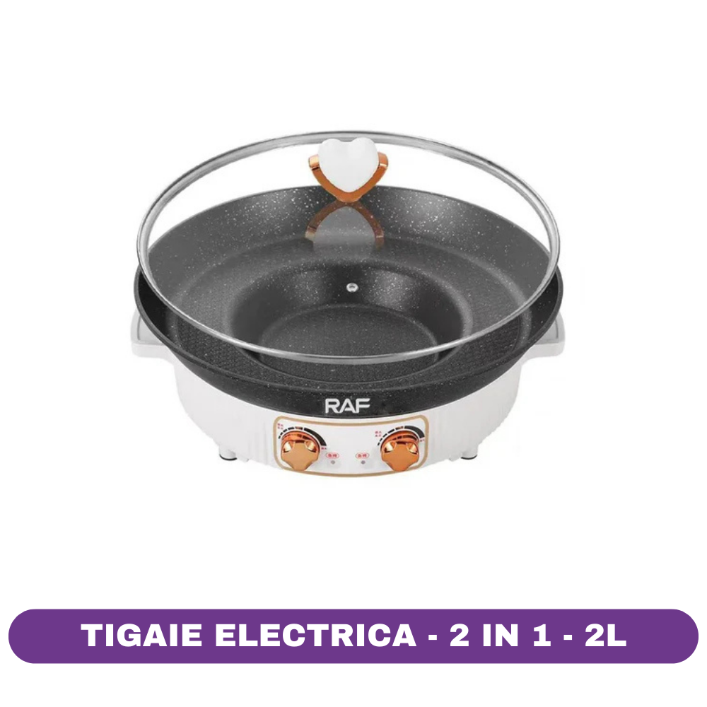 Tigaie electrică 2 în 1, RAF R5416, 1600W, 2L