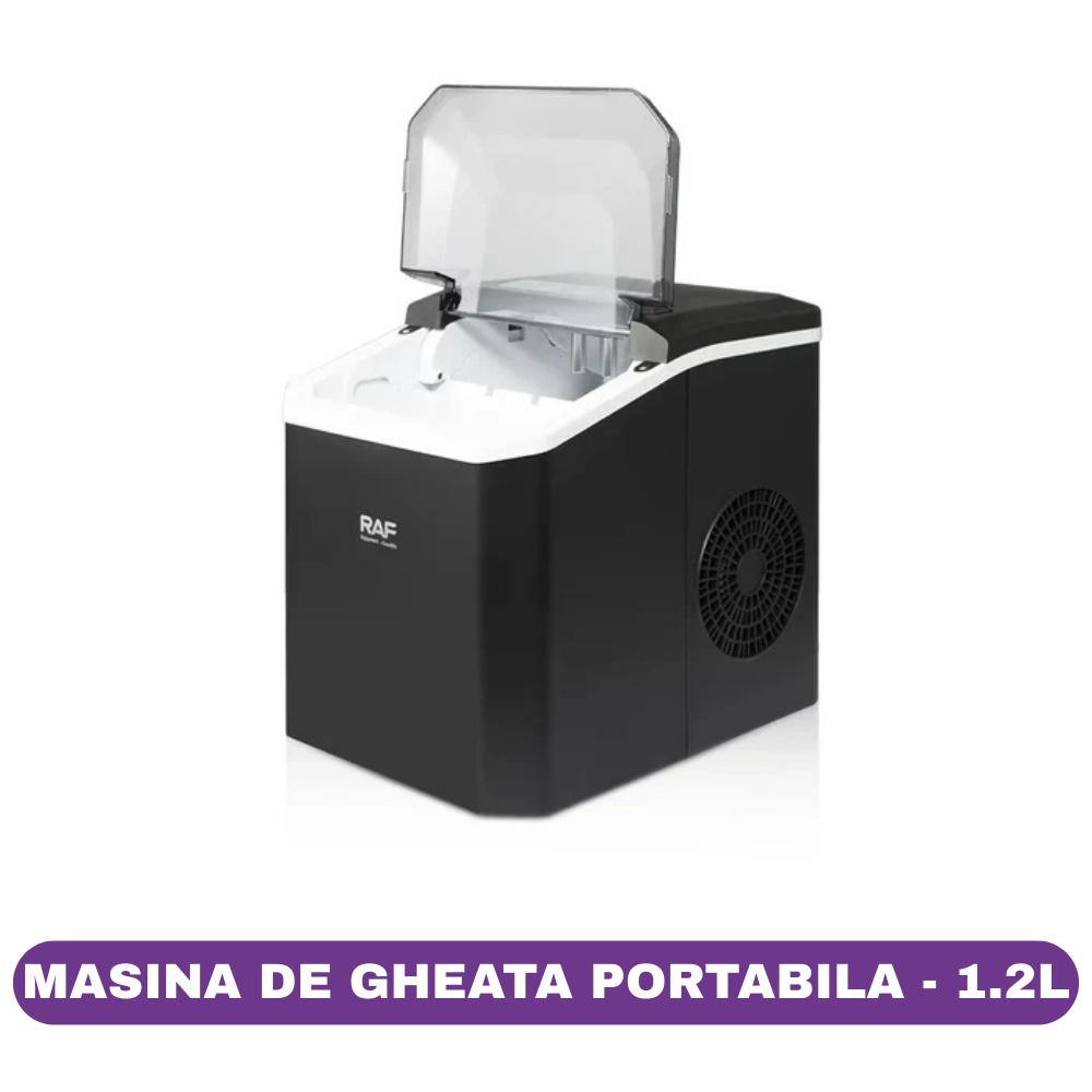 Mașină de Gheață Portabilă RAF R0302 – 150W, 12 kg/24 h, Volum 1.2L