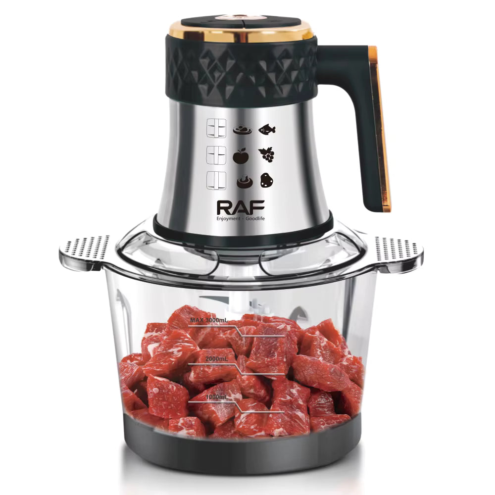 Robot Tocător Electric RAF, inox&sticla, 2000W, 3L, 7 accesorii