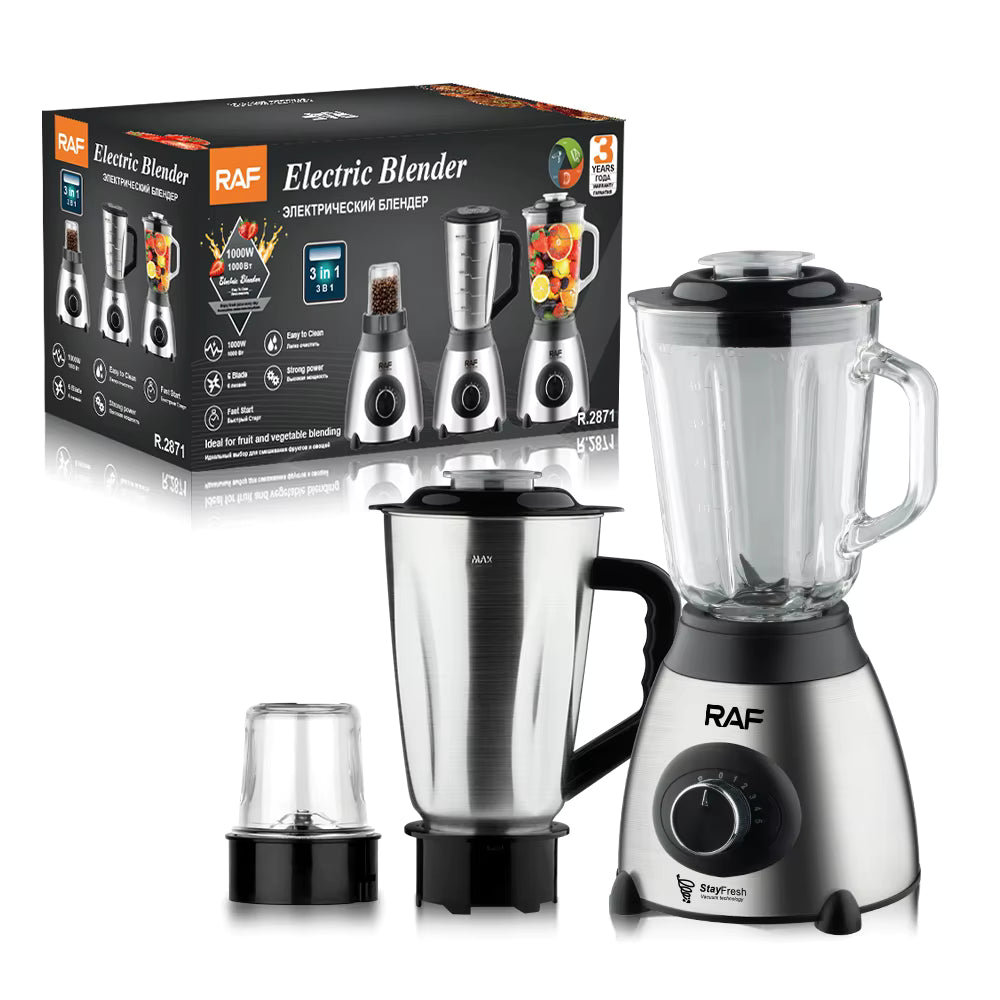 Blender inox&sticla 3 in 1 RAF R.2871, 1000W, 1.5L, 8 lame