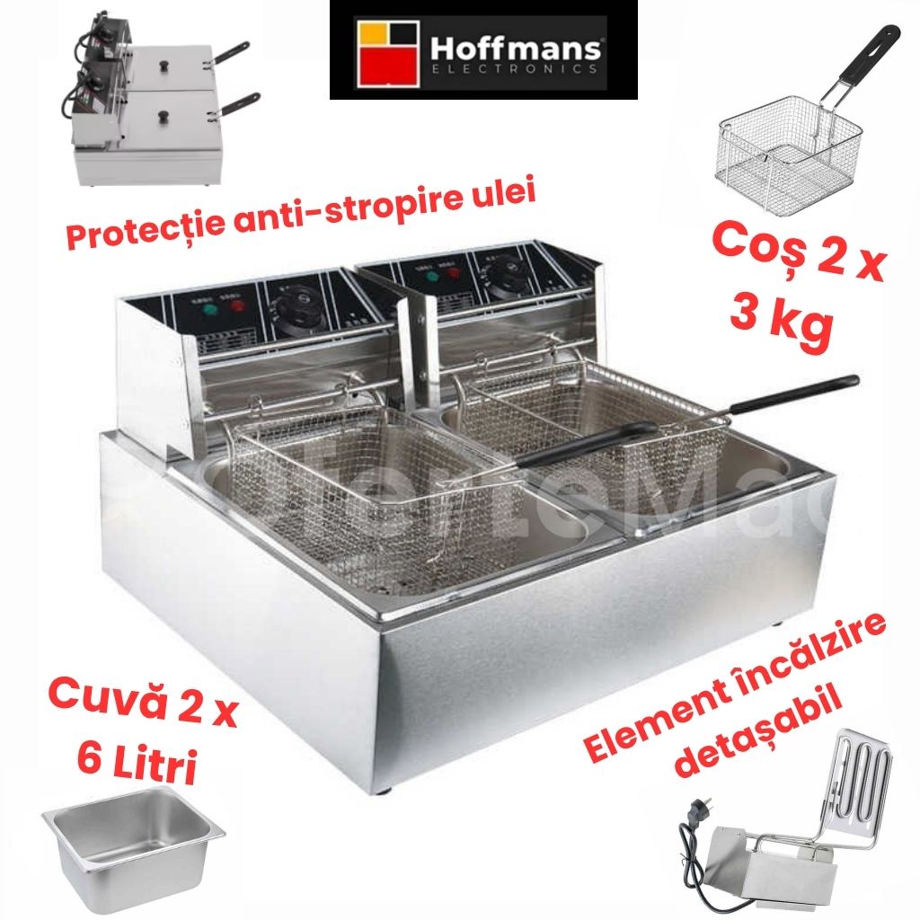 Friteuza Electrica Dubla Hoffmans, 2 x 6L