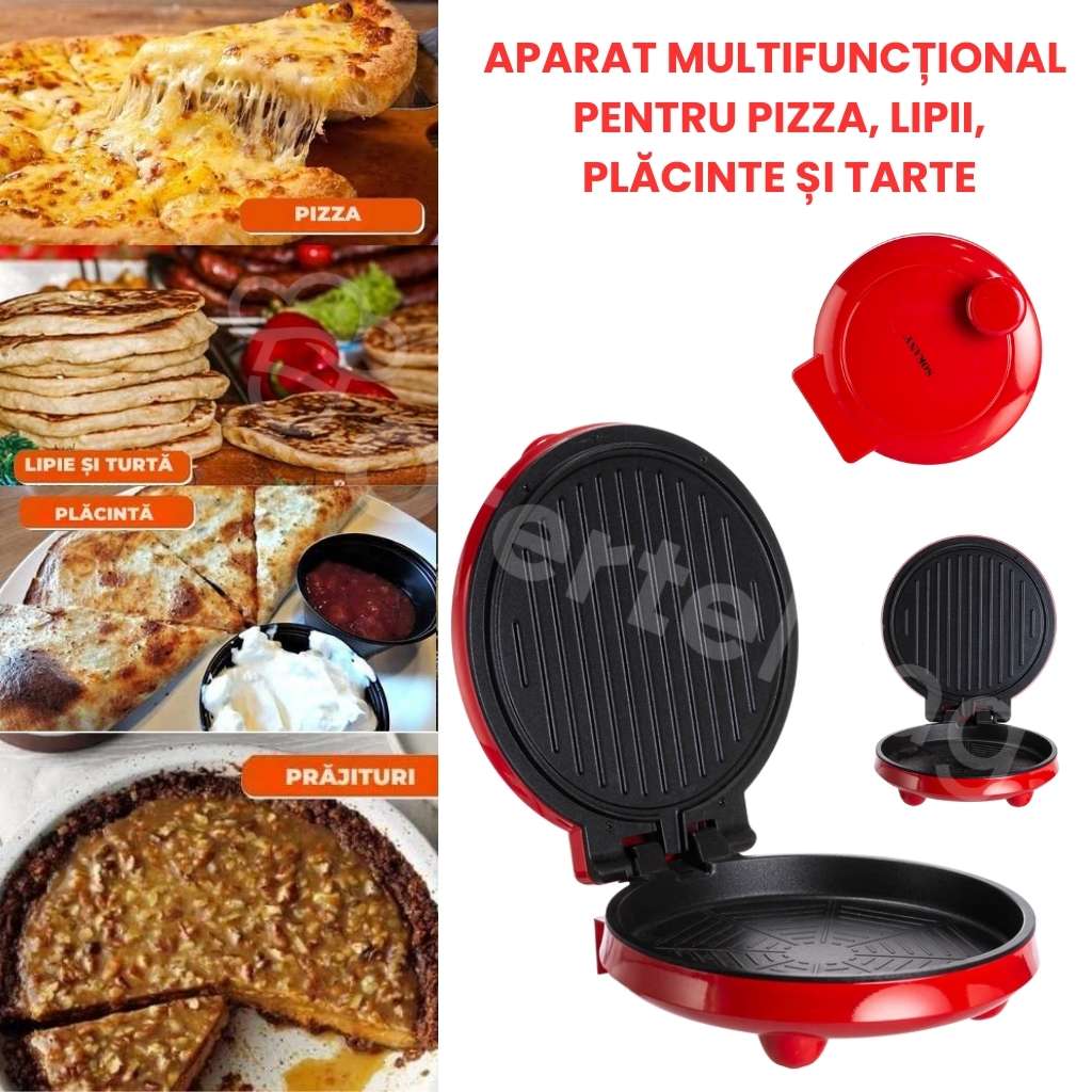Aparat Multifuncțional Electric pentru Pizza, Lipii, Plăcinte, Tarte, Putere 1000W, Coacere pe Ambele Părți, Suprafață antiaderentă